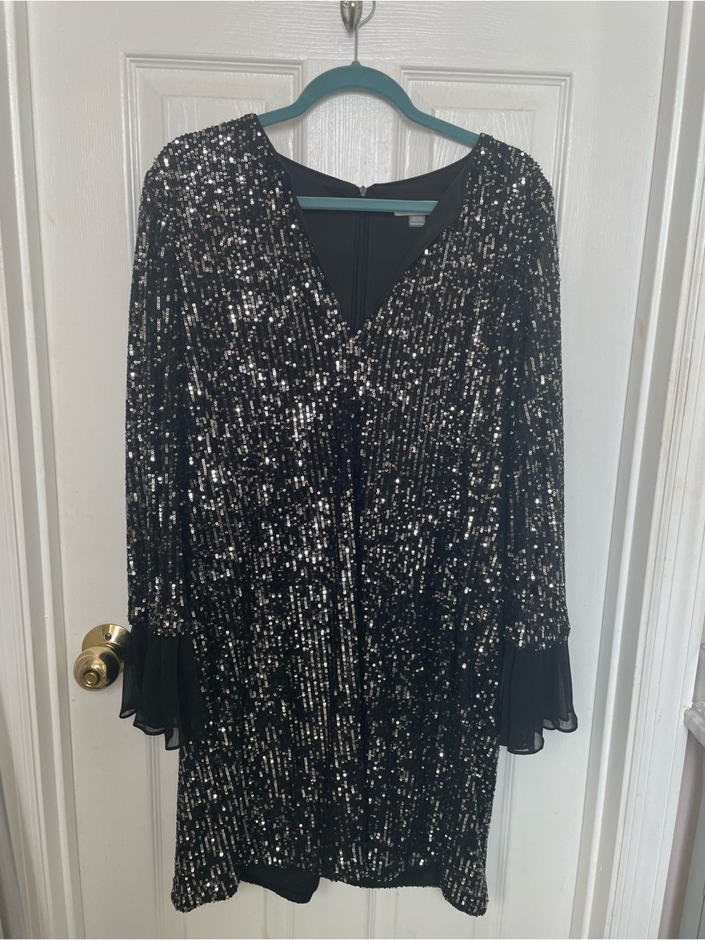 Calvin Klein Black and Silver Sequin Long Sleeve Dress